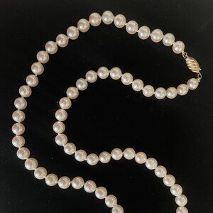 1995 Vintage Genuine 24" White Pearl Necklace w/ 14K Yellow Gold Clasp ~ EUC